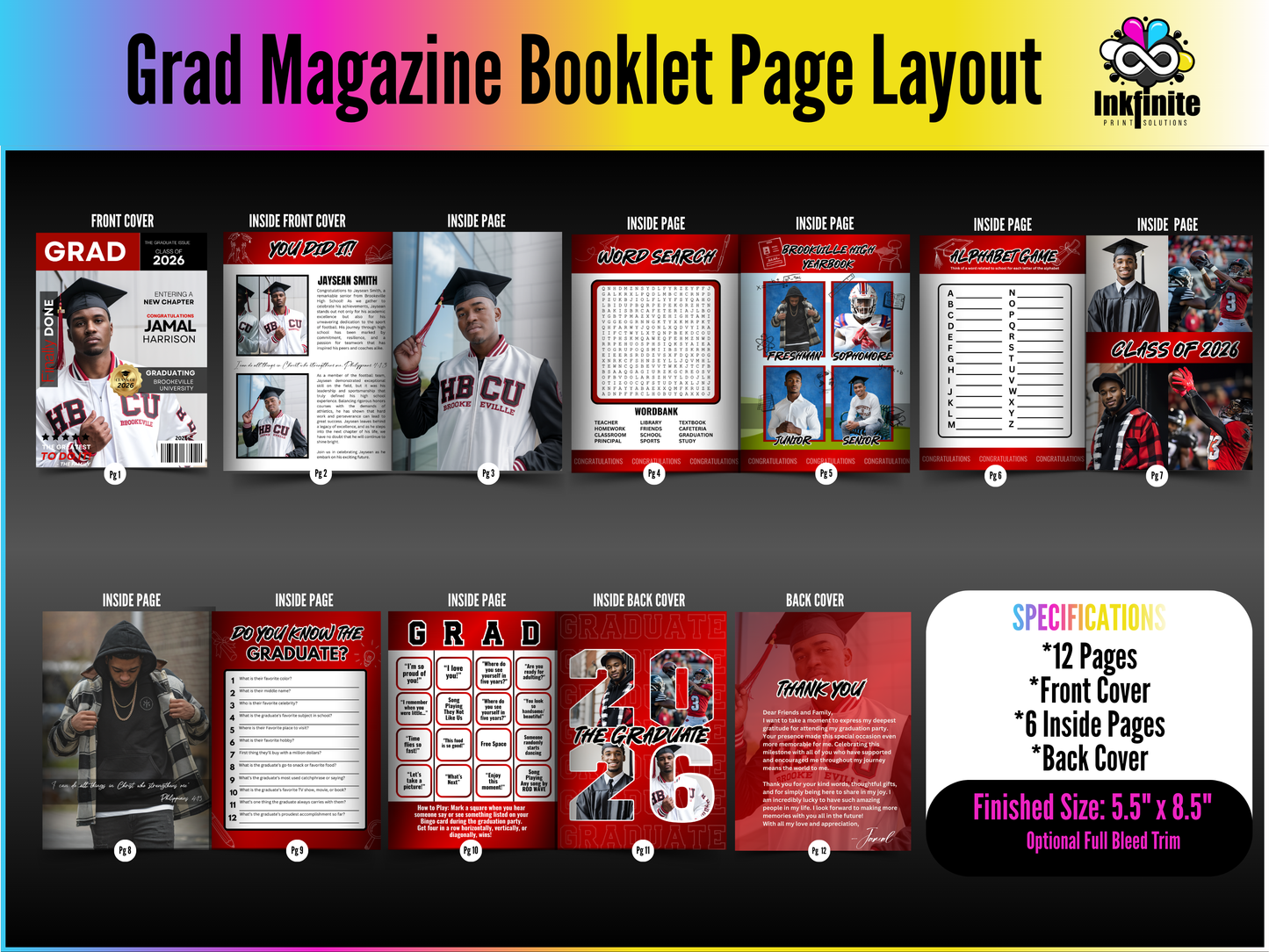 Red Grad Magazine Graduation Pre Made Booklet Design